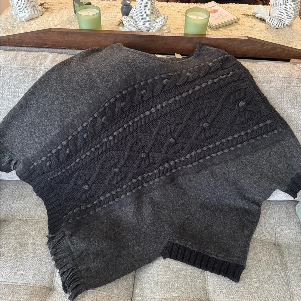 Anthropologie Sleeping on snow Poncho cabled cotillion wool alpaca pullover NWOT - Picture 11 of 14